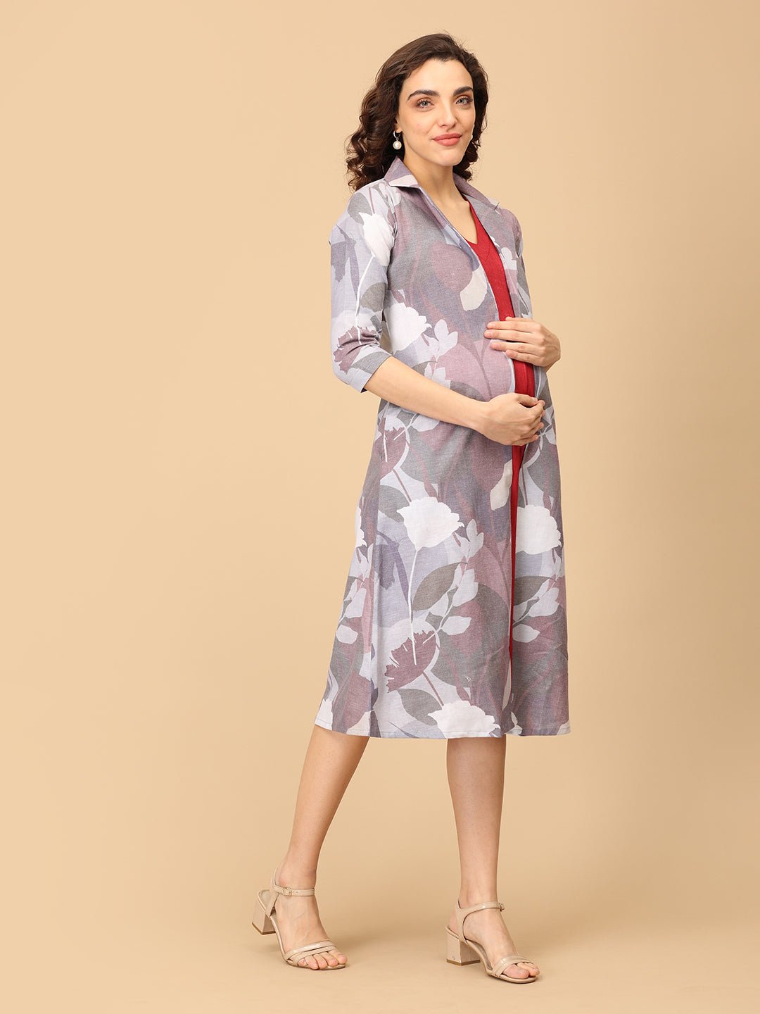 Red - y to Rule Maternity and Nursing Shacket Dress - DRS - SK - REDYR - S