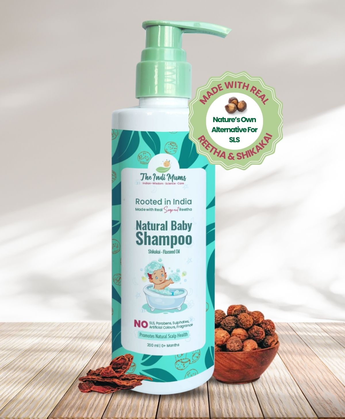 Reetha, Shikakai & Flaxseed Oil Shampoo for Newborn | The Indi Mums | 200 ML - P08