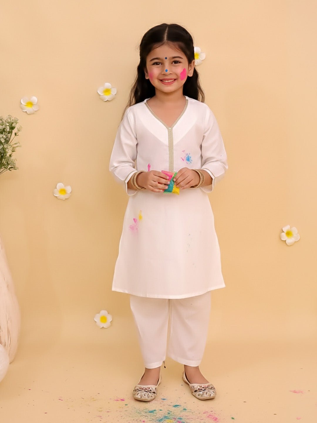 Regal White Girls Kurta Pajama - 0 - 6 Months Girls Ethnic Set