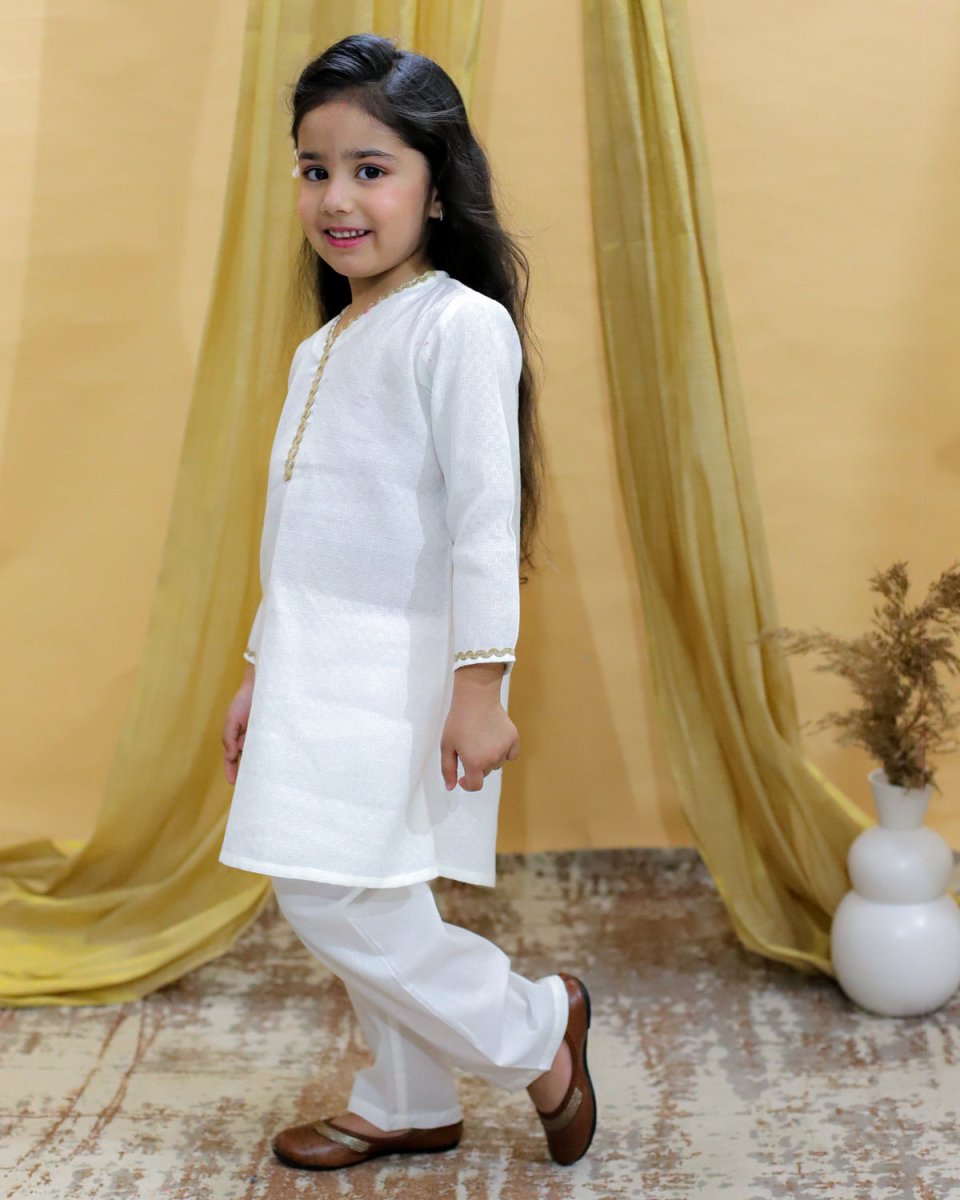 Regal White Girls Kurta Pajama - KES-BK-RGWG-6-12