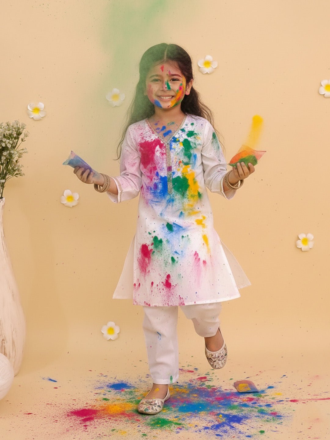 Regal White Girls Kurta Pajama - 0 - 6 Months Girls Ethnic Set