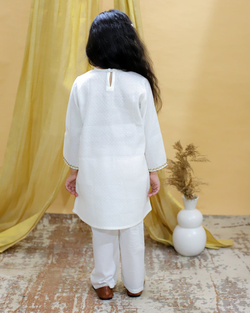 Regal White Girls Kurta Pajama - KES-BK-RGWG-6-12
