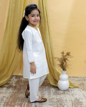 Regal White Girls Kurta Pajama - KES-BK-RGWG-6-12