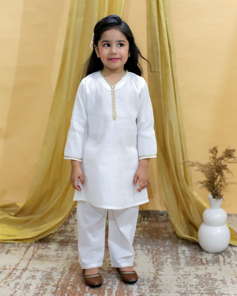 Regal White Girls Kurta Pajama - KES-BK-RGWG-6-12