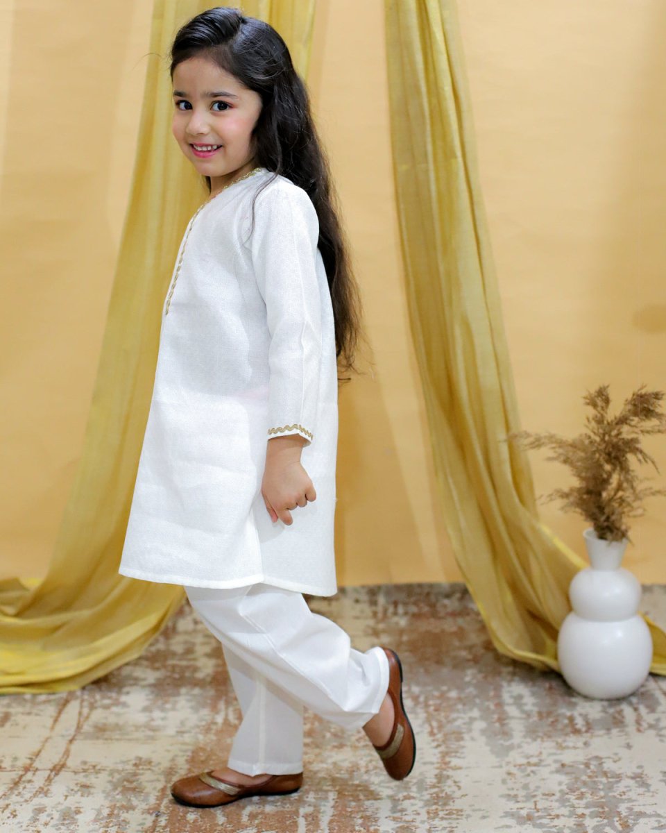 Regal White Girls Kurta Pajama - KES-BK-RGWG-6-12