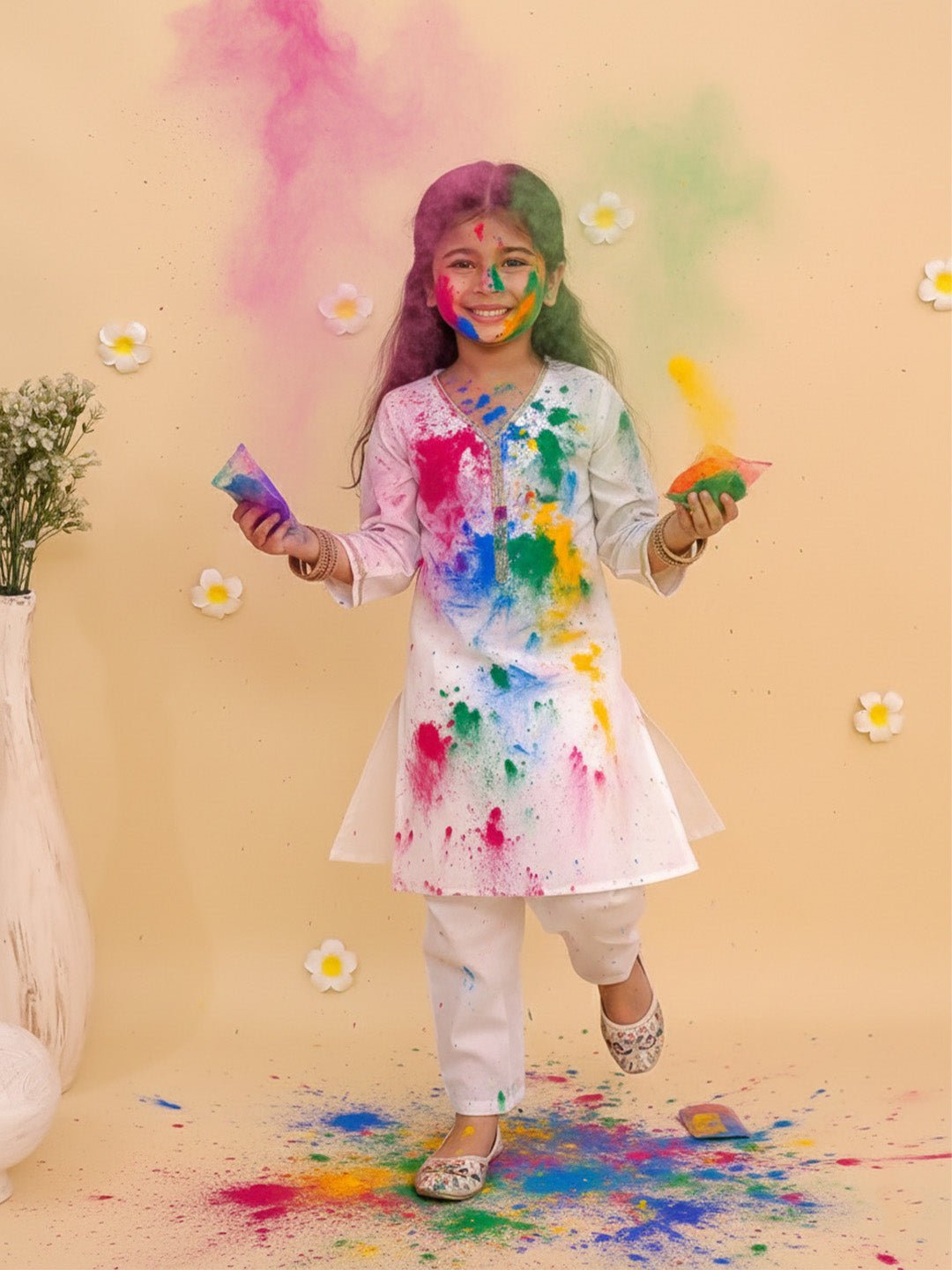 Regal White Girls Kurta Pajama - 0 - 6 Months Girls Ethnic Set