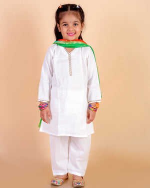 Regal White Girls Kurta Pajama with Dupatta - 0-6 Months Girls Ethnic Set