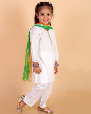 Regal White Girls Kurta Pajama with Dupatta - 0-6 Months Girls Ethnic Set