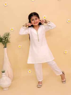 Regal White Girls Kurta Pajama with Tiranga Dupatta - 0 - 6 Months Girls Ethnic Set