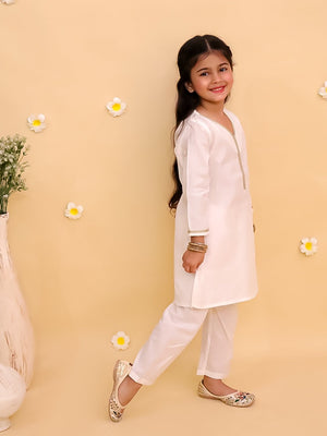 Regal White Girls Kurta Pajama with Tiranga Dupatta - 0 - 6 Months Girls Ethnic Set