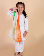 Regal White Girls Kurta Pajama with Tiranga Dupatta