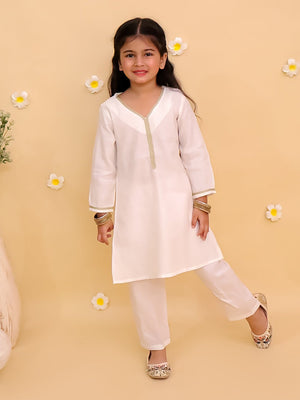 Regal White Girls Kurta Pajama with Tiranga Dupatta - 0 - 6 Months Girls Ethnic Set