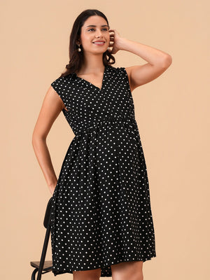Retro Dot Maternity and Nursing Dress - S Maternity Casual Dress