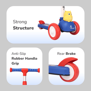 Road Runner Ryder Ace Kids Scooter with PU LED wheels & Multi-Level Height Adjustment - Blue Red - Scooter