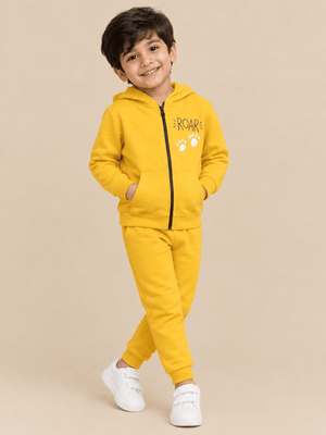 Roar Zipper Jacket & Yellow Sweatpants Combo - Yellow Kids Winter Set