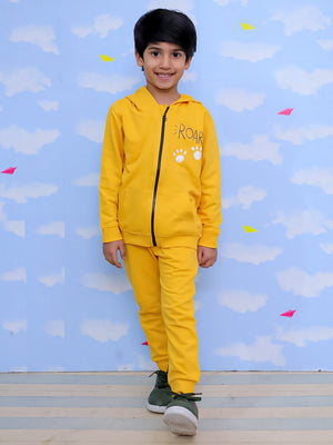 Roar Zipper Jacket & Yellow Sweatpants Combo - Yellow Kids Winter Set