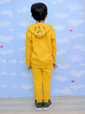 Roar Zipper Jacket & Yellow Sweatpants Combo - Yellow Kids Winter Set