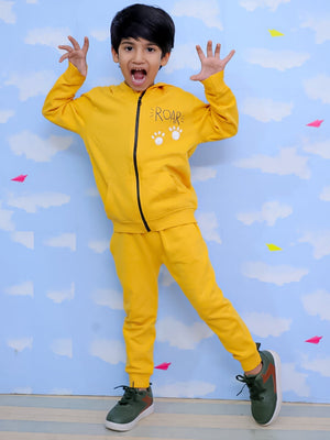 Roar Zipper Jacket & Yellow Sweatpants Combo - Yellow Kids Winter Set