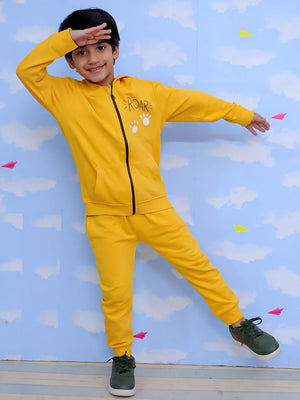 Roar Zipper Jacket & Yellow Sweatpants Combo - Yellow Kids Winter Set