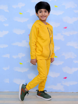 Roar Zipper Jacket & Yellow Sweatpants Combo - Yellow Kids Winter Set