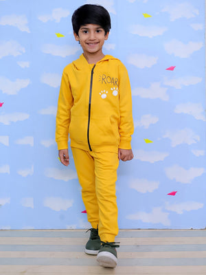 Roar Zipper Jacket & Yellow Sweatpants Combo - Yellow Kids Winter Set