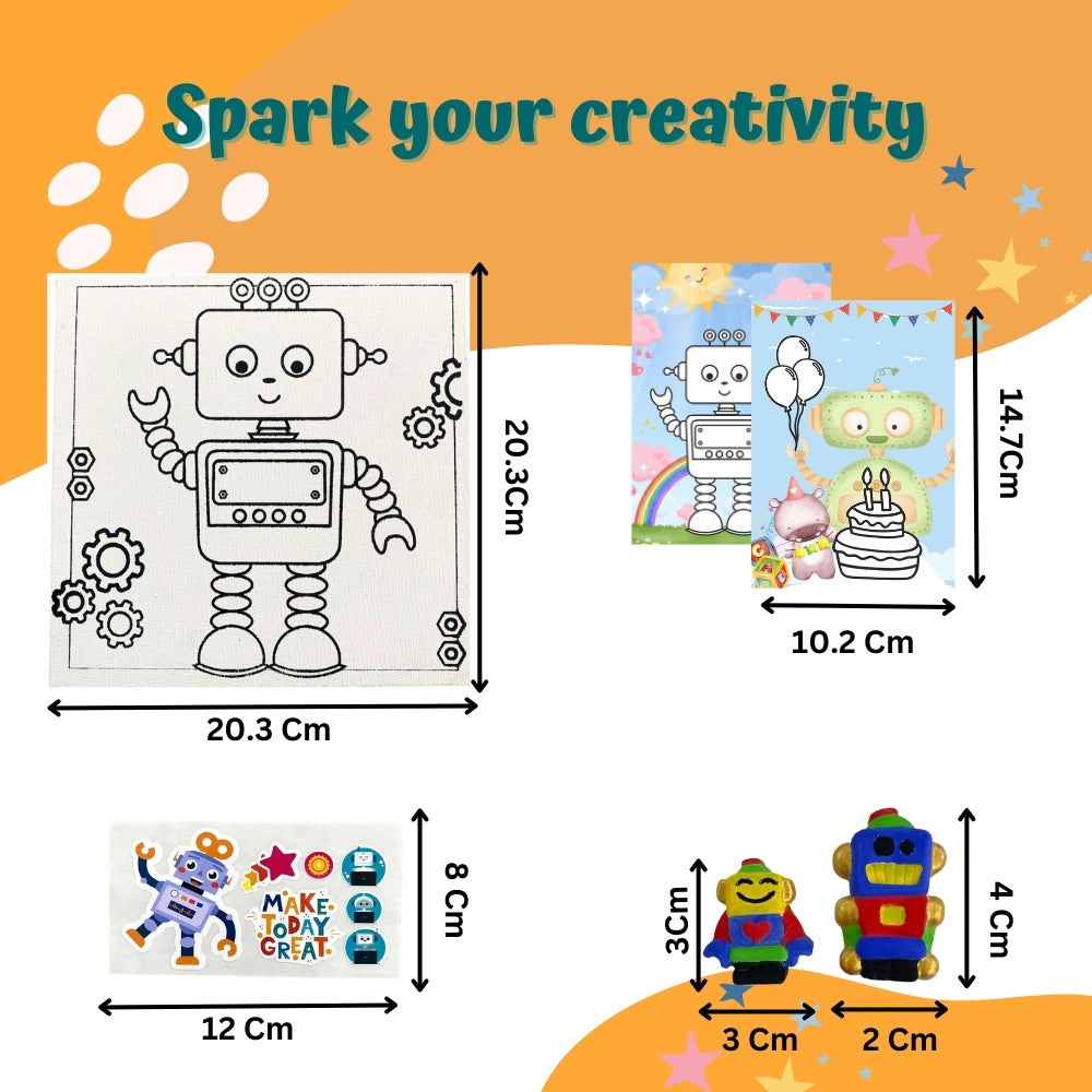 Craftopedia 4 In 1 Canvas Set - Robot | DIY Art and Craft Kit