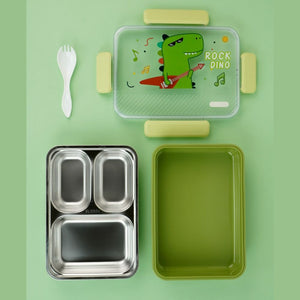 Rock Dino Green Big Size Stainless Steel Kids Lunch Box - Back To School