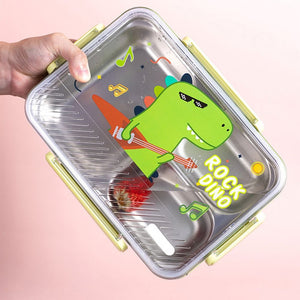 Rock Dino Green Big Size Stainless Steel Kids Lunch Box - Back To School