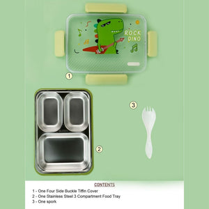 Rock Dino Green Big Size Stainless Steel Kids Lunch Box - Back To School
