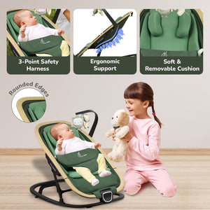 Rock N Nap Bliss – Lightweight Baby Sleeper & Rocker Soft, Safe & Travel-Friendly - Olive Green - Swings
