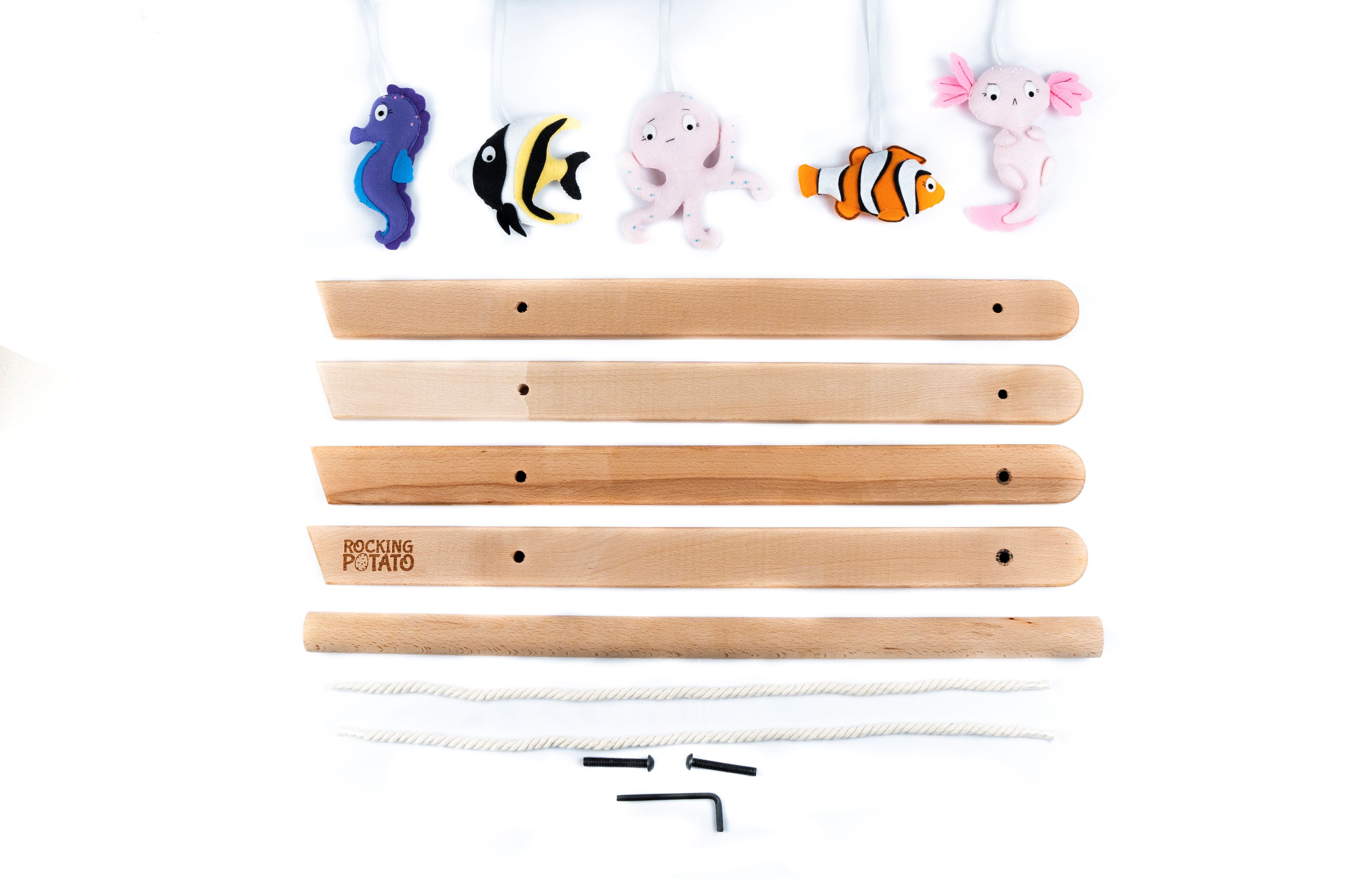 Rocking Potato wooden Baby Activity Play Gym with Felt Ocean Theme Hangings - Play Gym