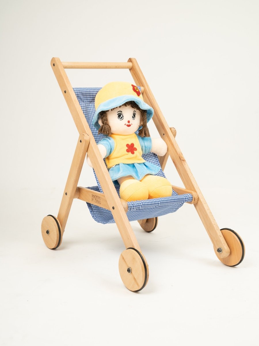 Rocking Potato Wooden Doll Stroller- Blue - DS-Blue