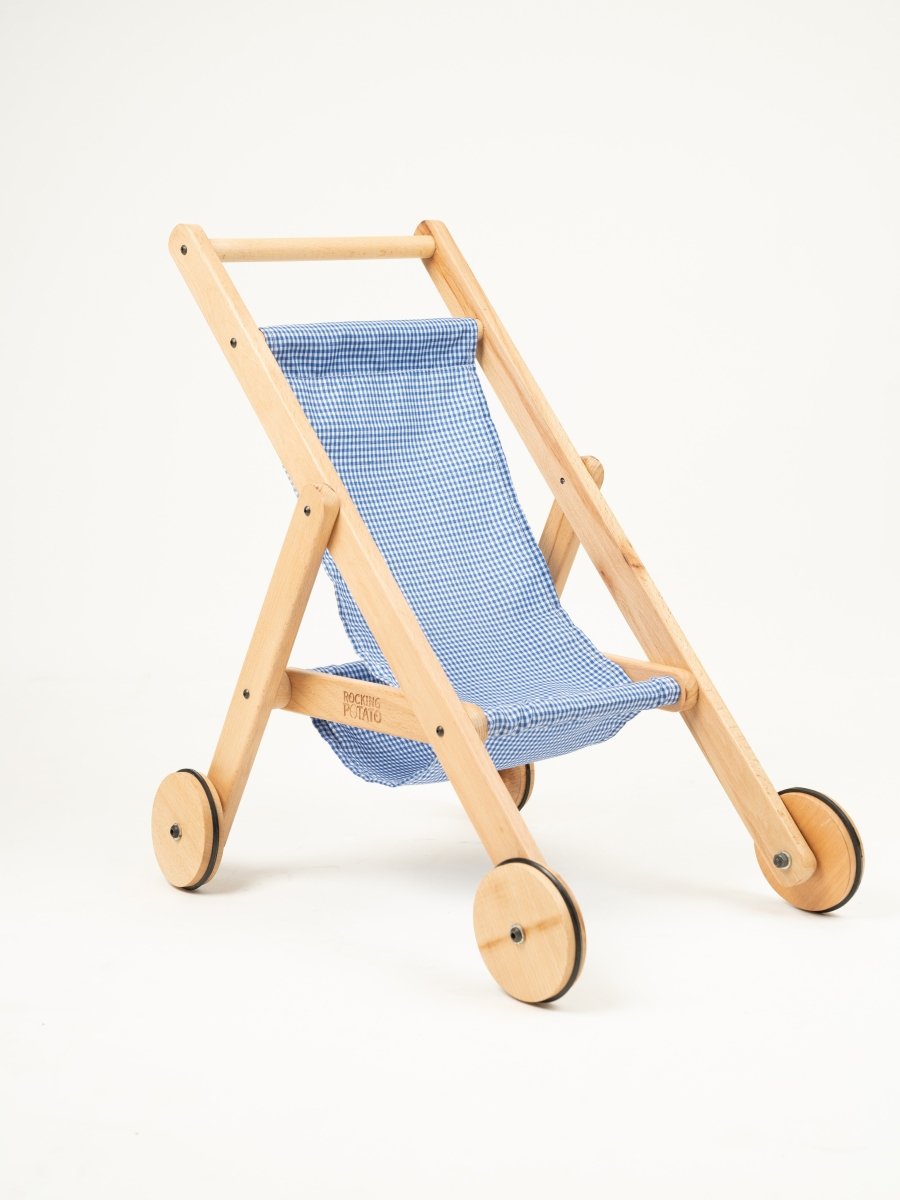 Rocking Potato Wooden Doll Stroller- Blue - DS-Blue