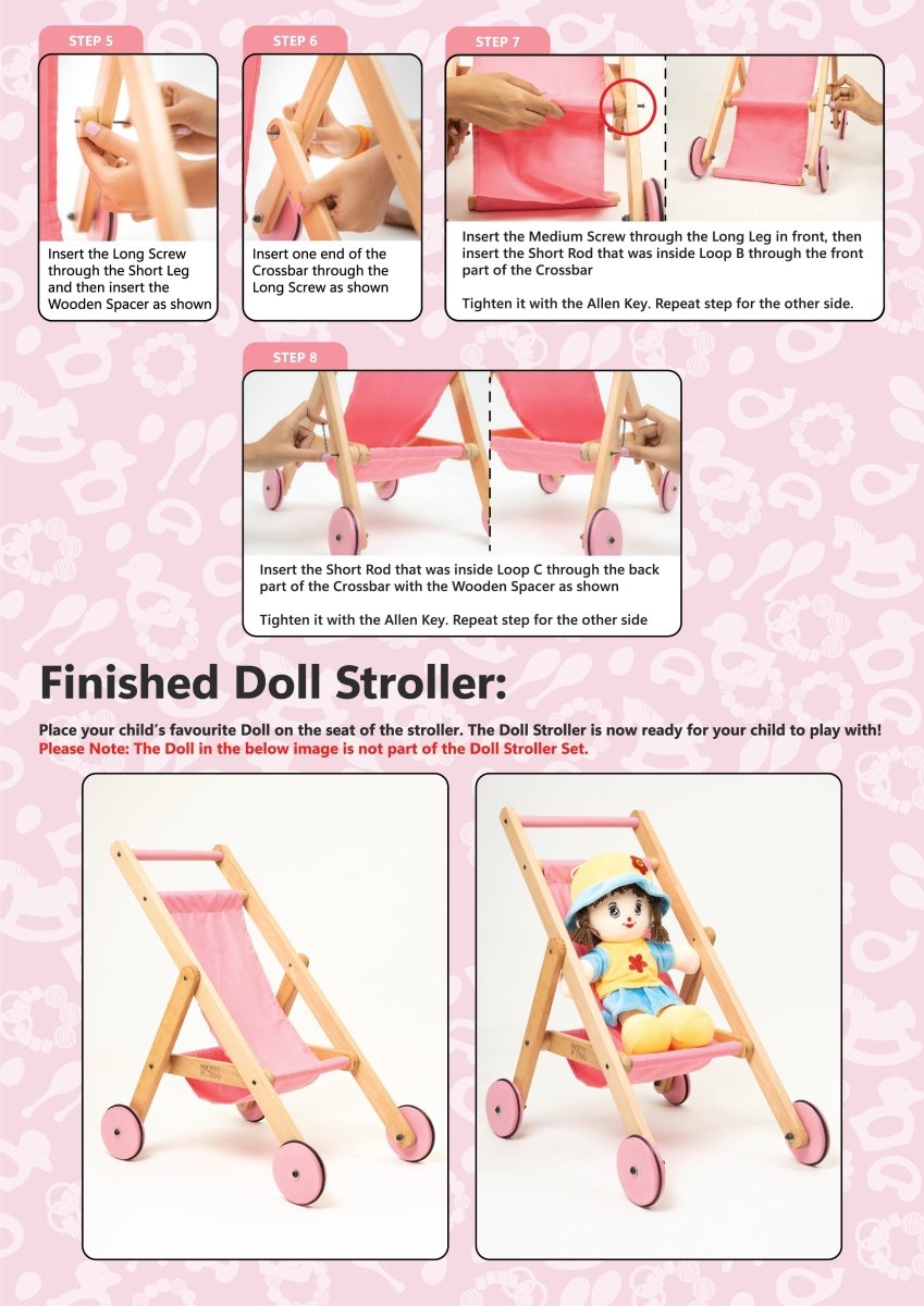 Rocking Potato Wooden Doll Stroller- Pink - DS-Pink