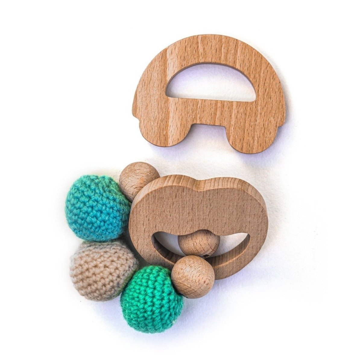 Rocking Potato Wooden Teether Cum Rattle - Apple & Car - TR-AC