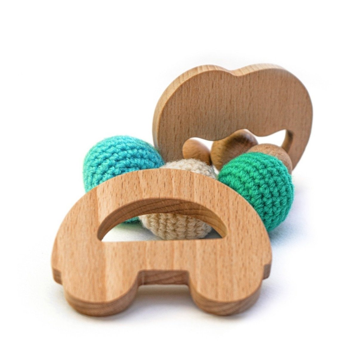 Rocking Potato Wooden Teether Cum Rattle - Apple & Car - TR-AC