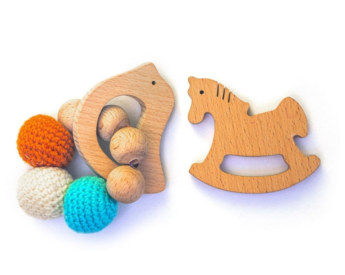 Rocking Potato Wooden Teether cum Rattle- Bird & Horse - TR-BH