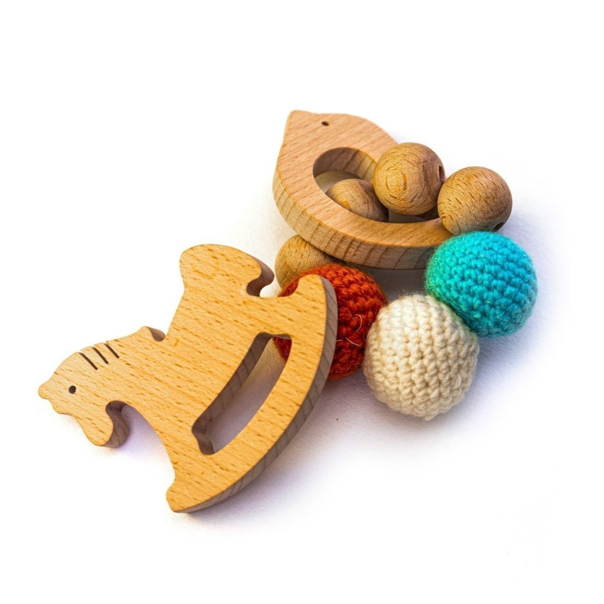 Rocking Potato Wooden Teether cum Rattle- Bird & Horse - TR-BH