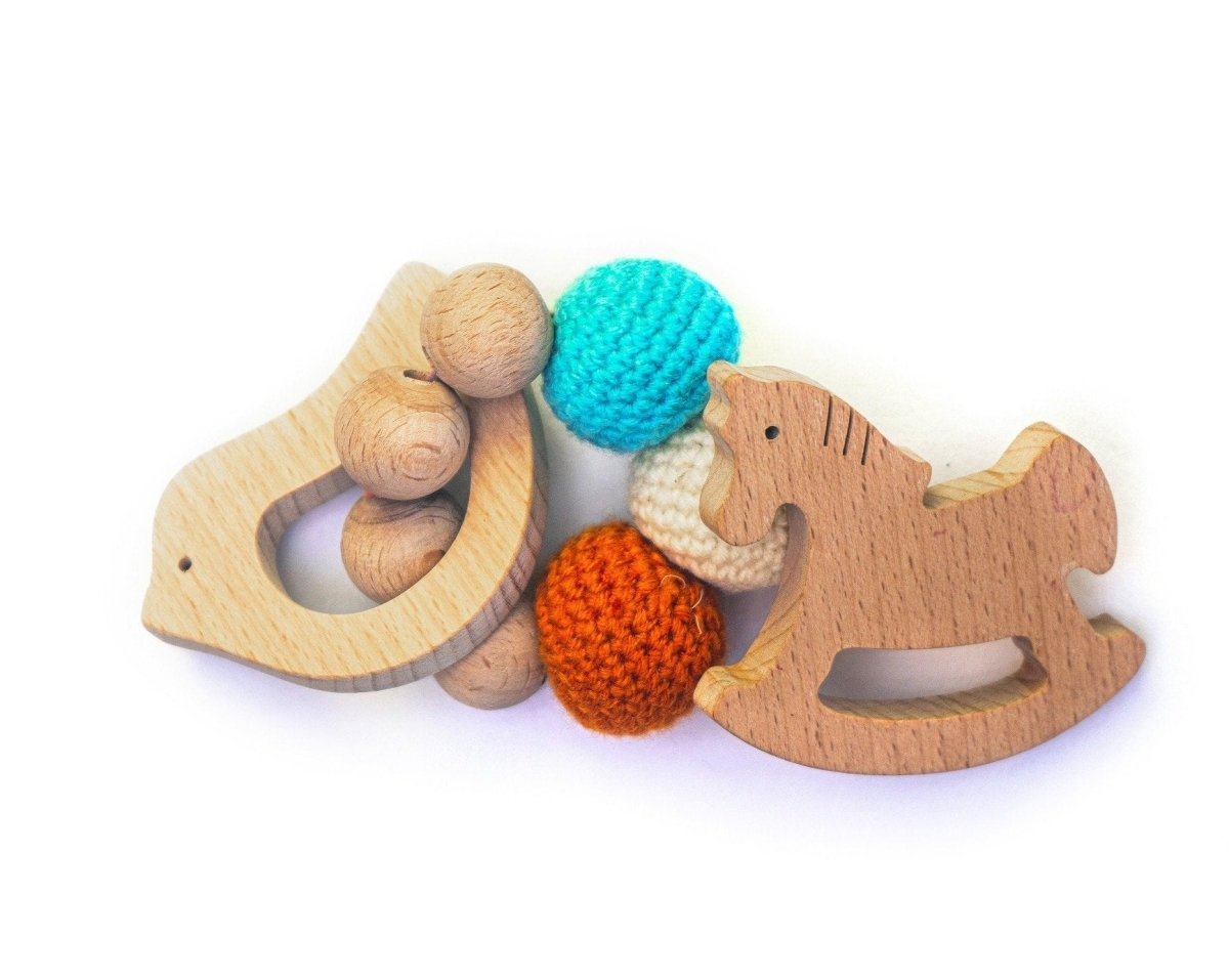 Rocking Potato Wooden Teether cum Rattle- Bird & Horse - TR-BH