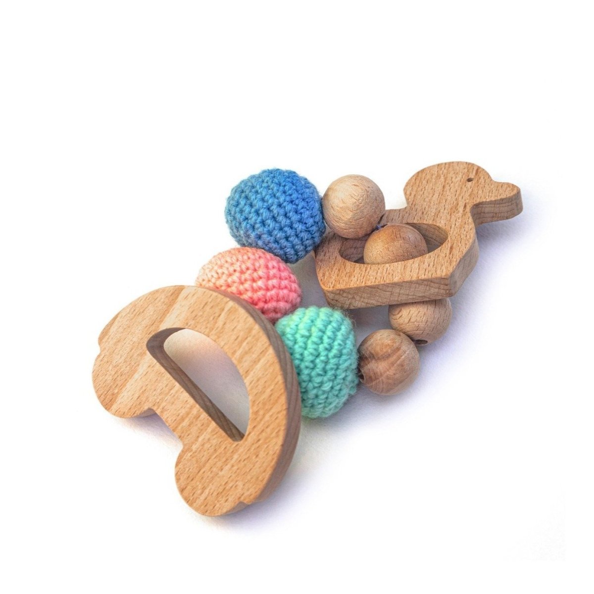 Rocking Potato Wooden Teether Cum Rattle - Duck & Car - TR-DC