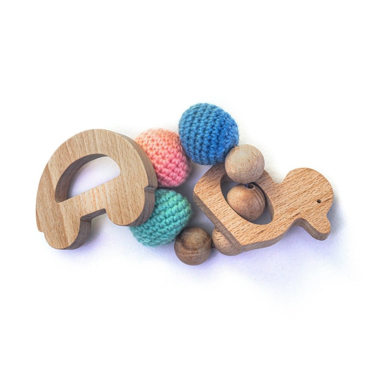 Rocking Potato Wooden Teether Cum Rattle - Duck & Car - TR-DC