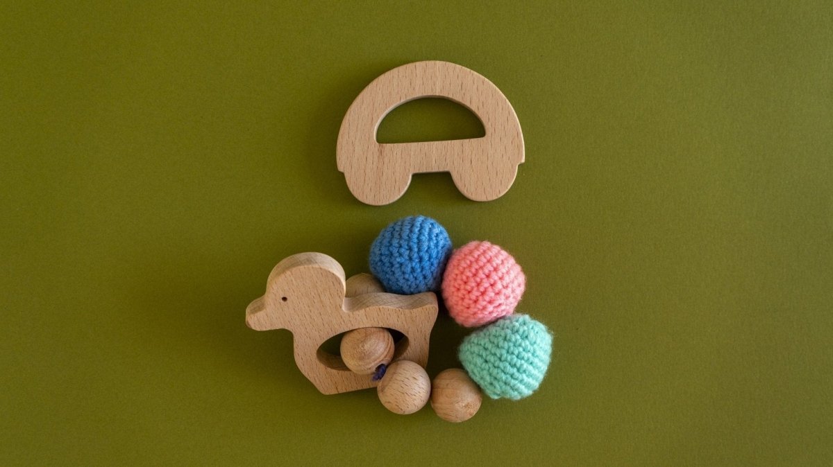 Rocking Potato Wooden Teether Cum Rattle - Duck & Car - TR-DC