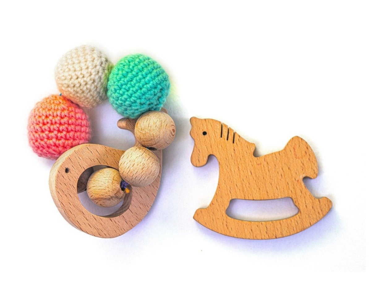 Rocking Potato Wooden Teether Cum Rattle - Fish & Horse - TR-FH