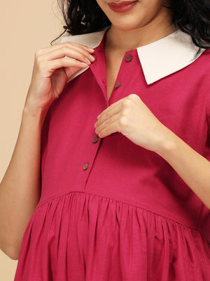 Close-up of the nursing access on the Ros√© Lane Maternity and Nursing Dress, showing concealed button opening.