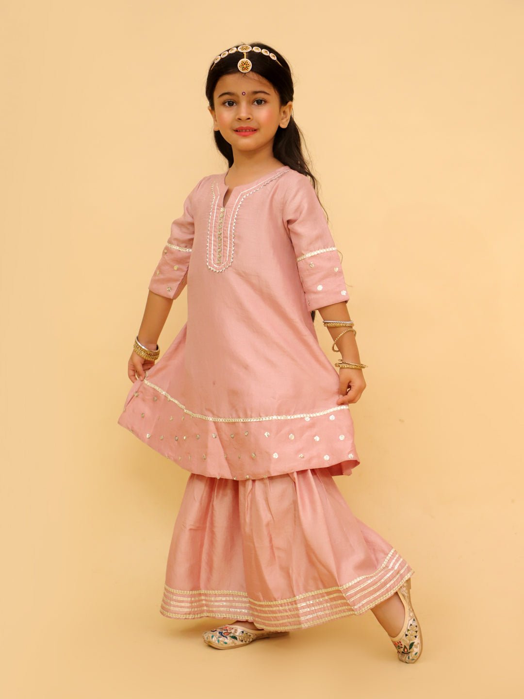 Rosé Radiance Girls Silk Anarkali Sharara Set - KES - RA - BRZBG - 0 - 6