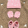 Rosy Hearts - Mittens, Booties and Cap set - MBC - RSYHR