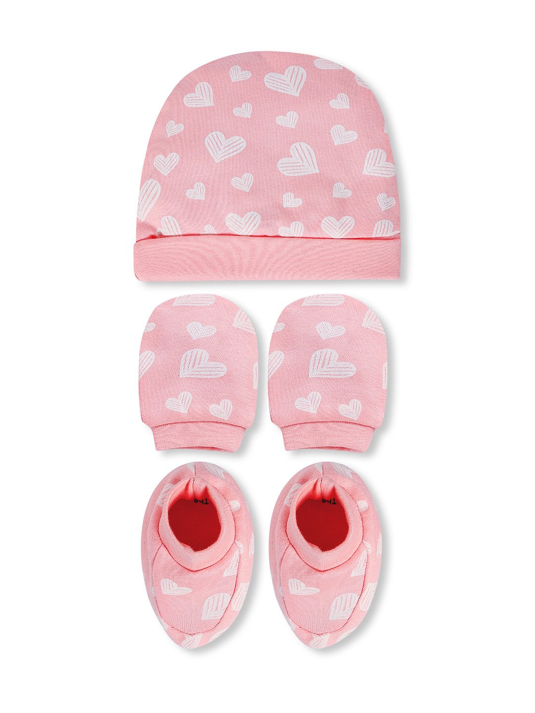Rosy Hearts - Mittens, Booties and Cap set - MBC - RSYHR