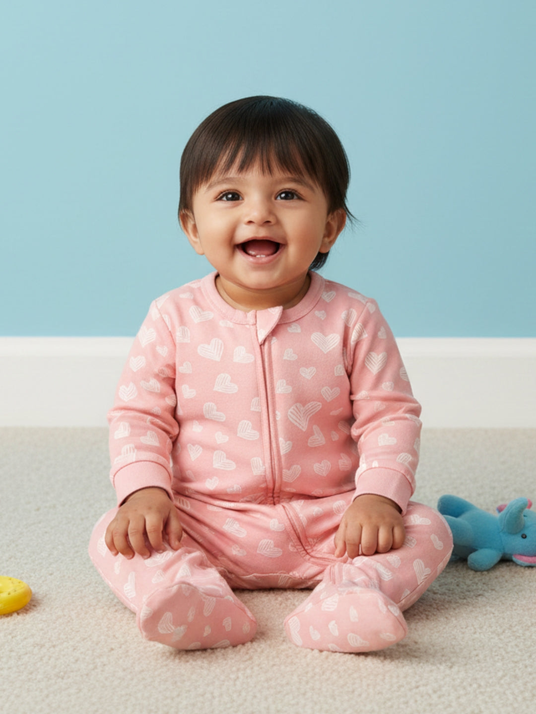 Rosy Hearts Infant Zipper Romper