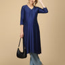Royal Blue Embroidered Maternity And Nursing Silk Kurta - S Maternity Ethnic Wear