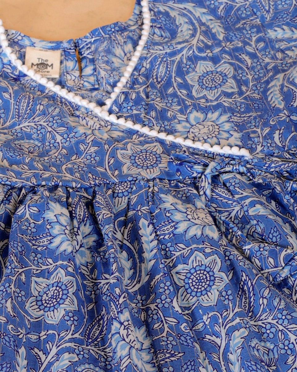 Royal Blue Floral Anarkali Dhoti Pant Set - KES-SN-RLBL-0-6